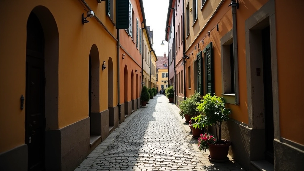 Strette strade in pietra del centro storico con angoli ombreggiati dove riposarsi