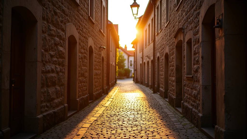 Strade in pietra e mura del centro storico nella luce pomeridiana