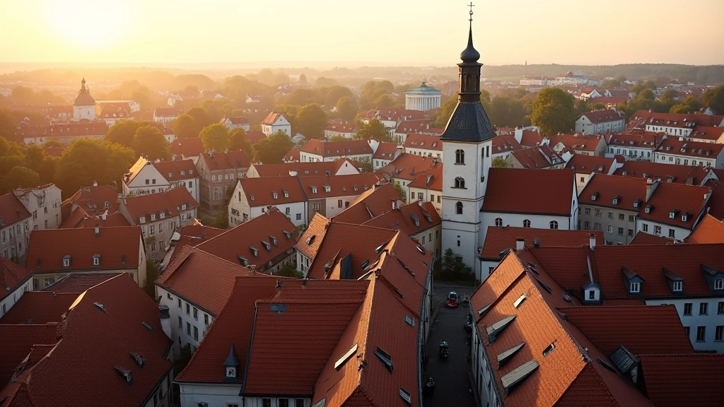 Vedute dall’altopiano di Toompea sui tetti del centro storico e fino alle colline lontane